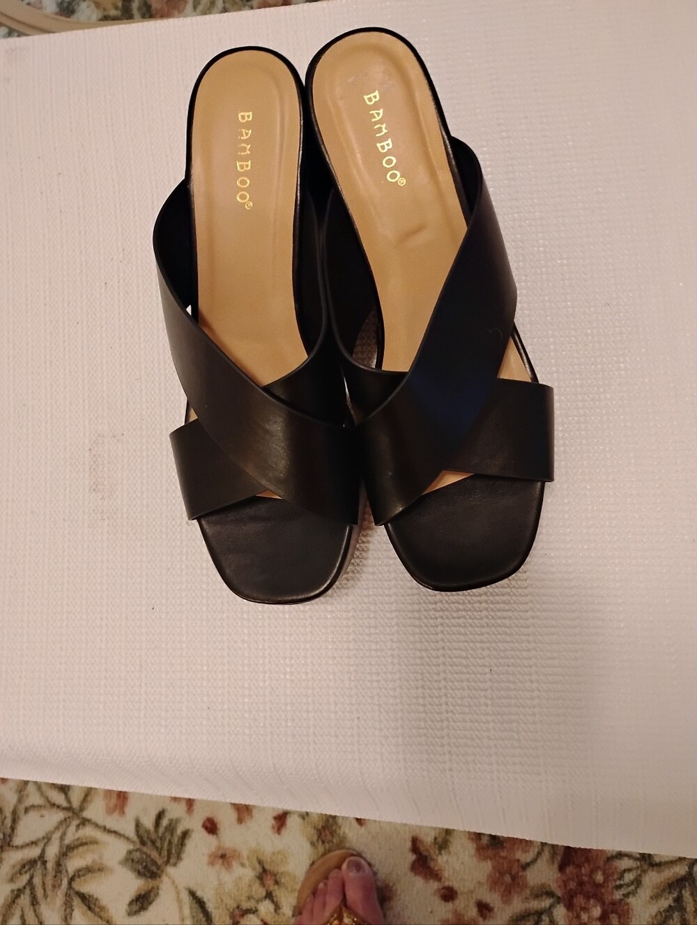 BAMBOO Black Crisscross Slide Mules